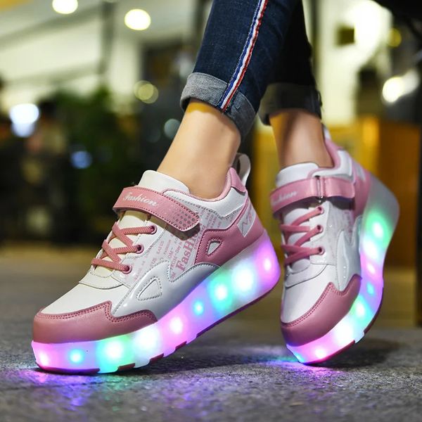 Pattini a rotelle in linea Scarpe per bambini Luce LED lampeggiante 2 ruote Pattinaggio Sneaker Scarpa volante Ricarica Multi traspirante Ragazzo Ragazza y231016