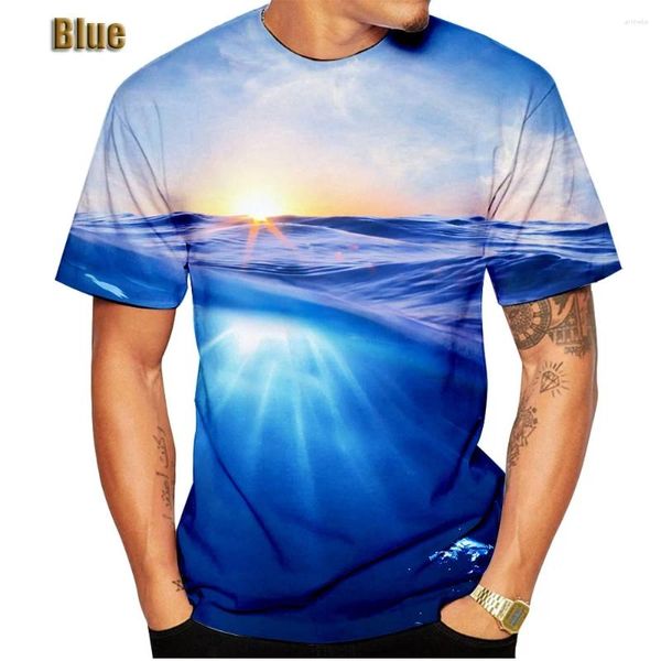 Camiseta masculina moda masculina/feminina 3d belo oceano impresso camisetas casuais verão mar praia ativo tops de manga curta