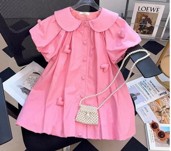 Abiti da ragazza Vendita al dettaglio Estate Neonate Adolescenti Amore Modello Abito rosa Ragazze Principessa Abiti dolci 3-9 T 231016