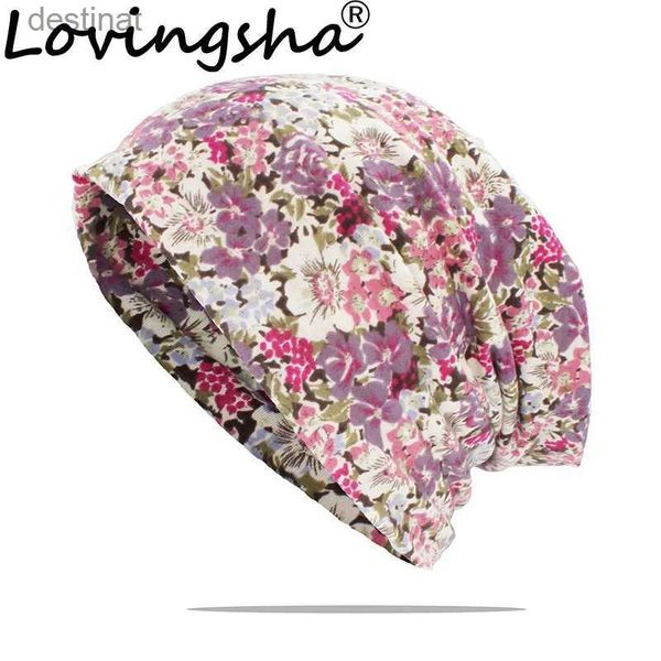 Шапка-бини/кепка LOVINGSHA Многофункциональная женская зимняя осенняя шапка с цветочным принтом для подростков для взрослых и мужчин, тонкий шарф для девочек, шапочки Skullies, винтажная кепка HT164L231017