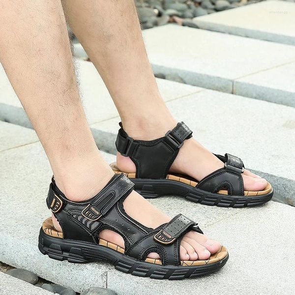 Сандалии, летние мужские повседневные пляжные уличные водные туфли, дышащая модная обувь для треккинга, пешего туризма, натуральная кожа для отдыха