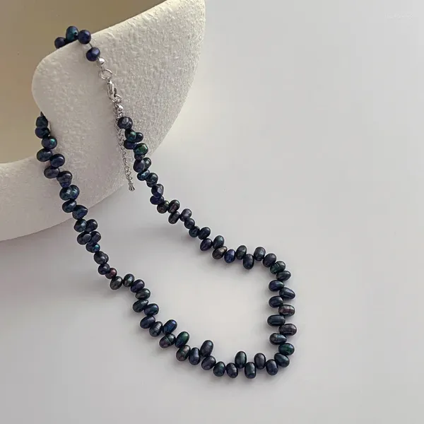 Колье ALLME, текстурированное черно-серое ожерелье в стиле барокко с пресноводным жемчугом и бисером для женщин, ожерелье-цепочка, повседневное ювелирное изделие