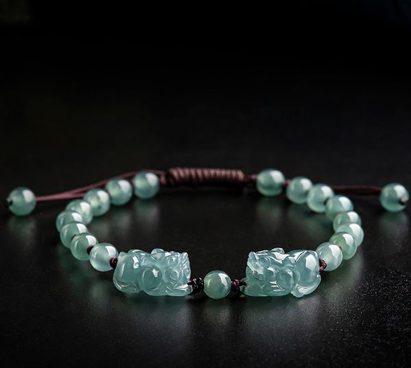 Pulseira de jade natural de grau, semente de gelo, água azul, pulseira pixiu, mão, fortuna, joia feminina de jade