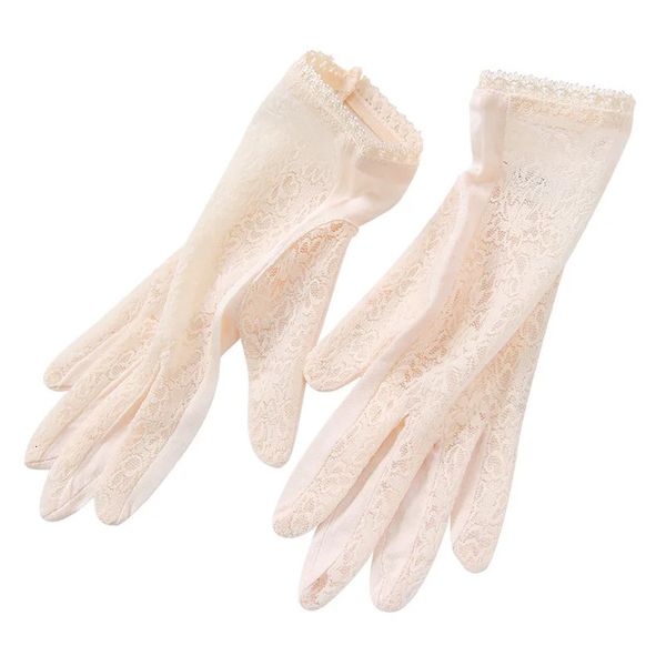 Fünf-Finger-Handschuhe, sexy Sommer-Frauen, UV-Schutz, Sonnenschutz, kurze Sonne, natürliche Seide, gestrickte Fäustlinge, dünne Maulbeerseide, Spitzenhandschuhe, K5 231016