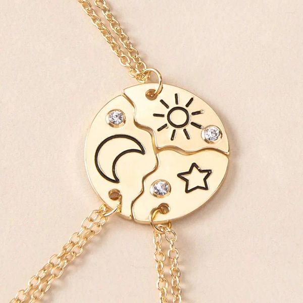 Collane con ciondolo 3 pezzi/set Collana puzzle rotonda Simpatico sole luna stella strass per amici sorelle fratelli regalo