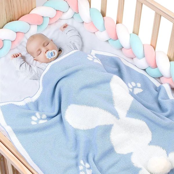 Colchas cobertores de bebê para menino menina coelho bonito criança infantil cama quente malha colcha pom nascido carrinho envoltório swaddle super macio 231017