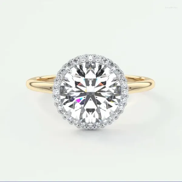 Anelli a grappolo Moissanite in oro giallo 14k da 2,0 ct con diamanti a taglio brillante rotondo, fascia di fidanzamento per donne e ragazze, regalo di promessa