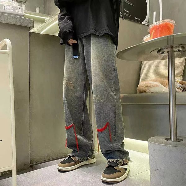 Erkek kot erkek moda gevşek düz pantolon Amerikan yüksek cadde kot mavi renk rahat pantolon bol güzel pantolon artı boyut S-3XL 231013