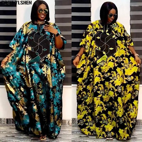 Abbigliamento etnico Abiti con stampa africana per le donne 2023 Tradizionale Nigeria Blu Giallo Caftano Abito ampio Abaya Musulman Robe Femme Africa