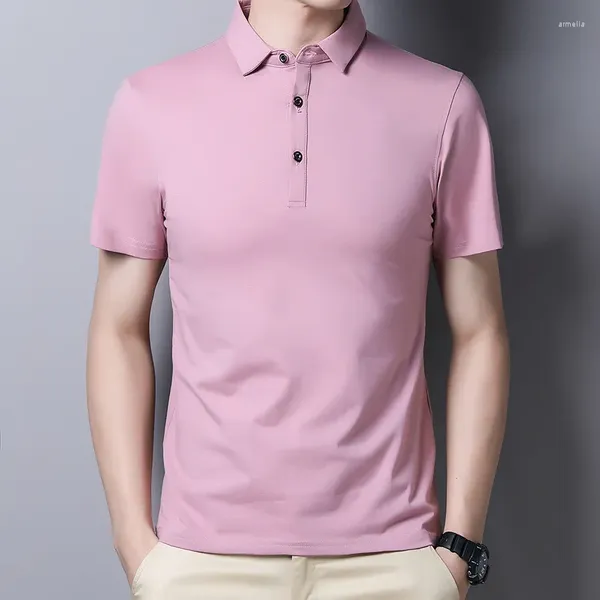 Herren Polos Mode Kurzarm Rosa Poloshirt Männer Sommer Eis Seide Herrenhemden Hohe Qualität Button Up Baumwolle Tops T-Shirts Plus Größe Xxxl