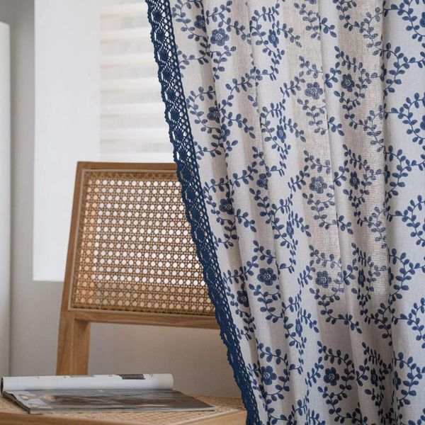 Tenda floreale in tessuto filtrante per la luce, tende lunghe, soggiorno, camera da letto, stampa botanica, tela rustica, protezione della privacy, decorazione per finestre