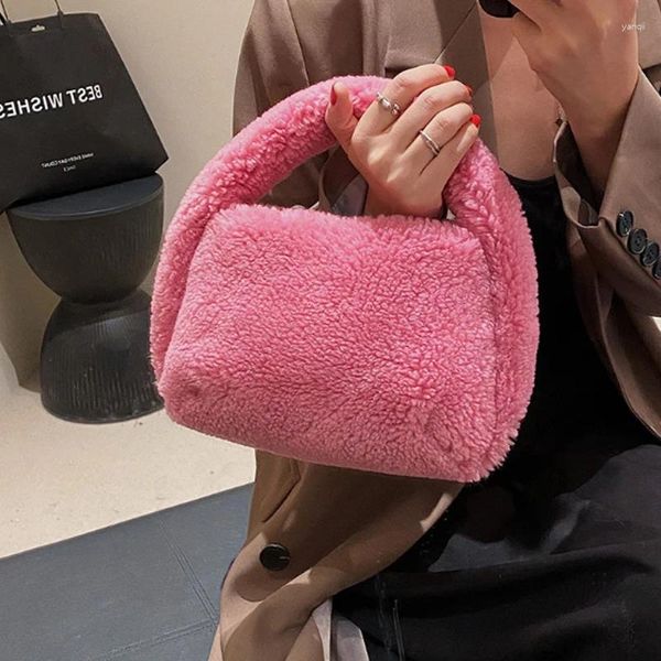 Abendtaschen Design Plüsch Frauen Tasche Rosa Kaffee Handtasche Herbst und Winter Kunstpelz Niedliches Telefon