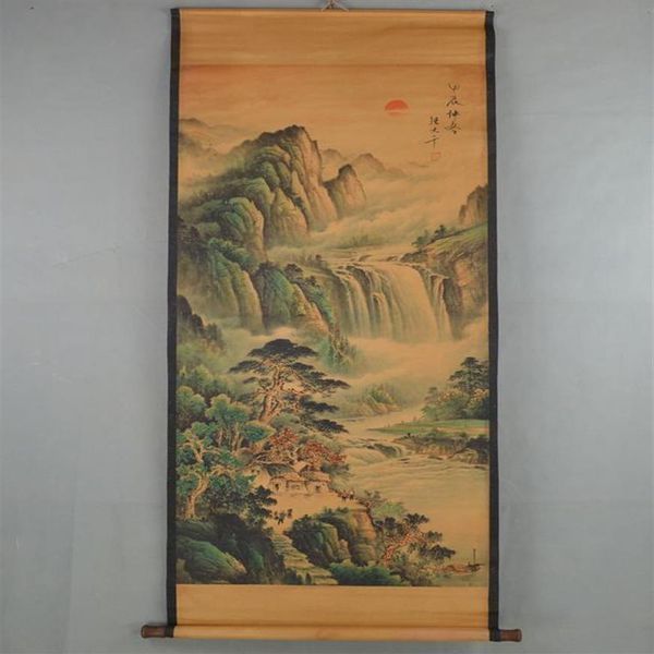 Rolo de pintura à mão antiga chinesa por ZHANGDAQIAN Landscape325H