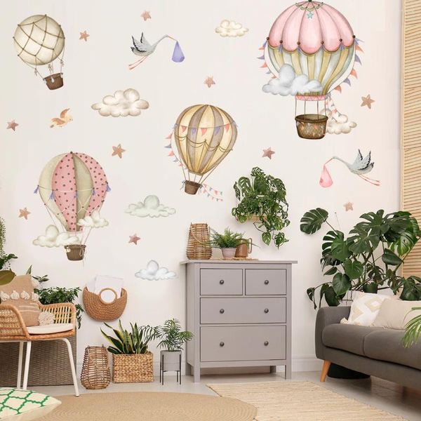 Wallpapers 2 pcs dos desenhos animados balão de ar nuvens adesivos de parede sala de estar menina fundo quarto adesivo decorativo papel de parede ms6304