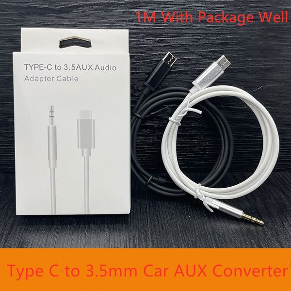 Samsung Galaxy Huawei / Xiaomi Android Telefon için Perakende Kutusu ile Evrensel 1M Tip C USB - 3.5mm AUX Audio Jack Adaptör Kablosu