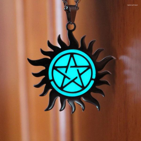 Kolye Kolye Paslanmaz Çelik Supernatural Pentagram Güneş Koyu Kolyeler Kadın Erkek Erkek Kız Hediye