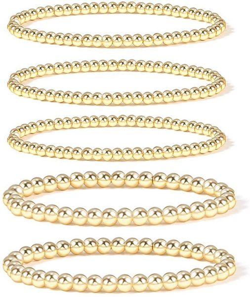 Goldperlenarmband für Damen, 14 Karat vergoldetes Perlenkugelarmband, dehnbares, elastisches, hypoallergenes, böhmisches, stapelbares Armband