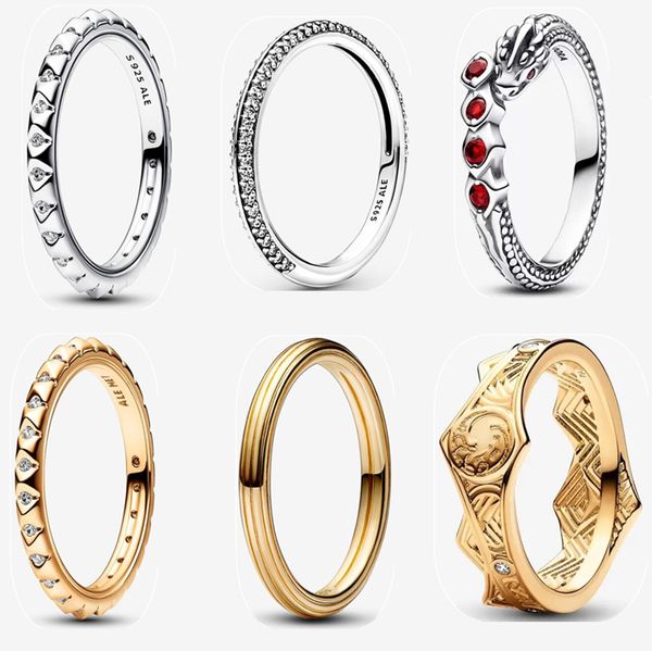 2023 neue Designer-Eheringe für Damen, modisch, luxuriös, Verlobungsschmuck, Antragsgeschenk, hochwertige Diamanten, zum Selbermachen, passend für Pandoras Thrones Dragon Crown Ring mit Box