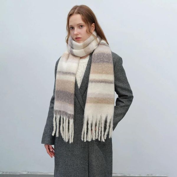 Sciarpe Sciarpa a righe alla moda semplice per donna Autunno Inverno Comodo scialle con frange in mohair spesso caldo