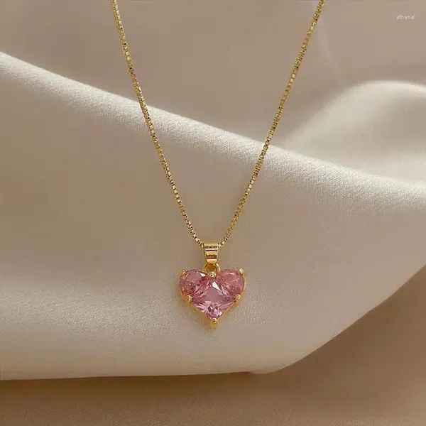 Collane con ciondolo 2023 tendenza moda elegante zircone rosa collana cuore amore per donne ragazze ciondoli gioielli femminili regalo per feste