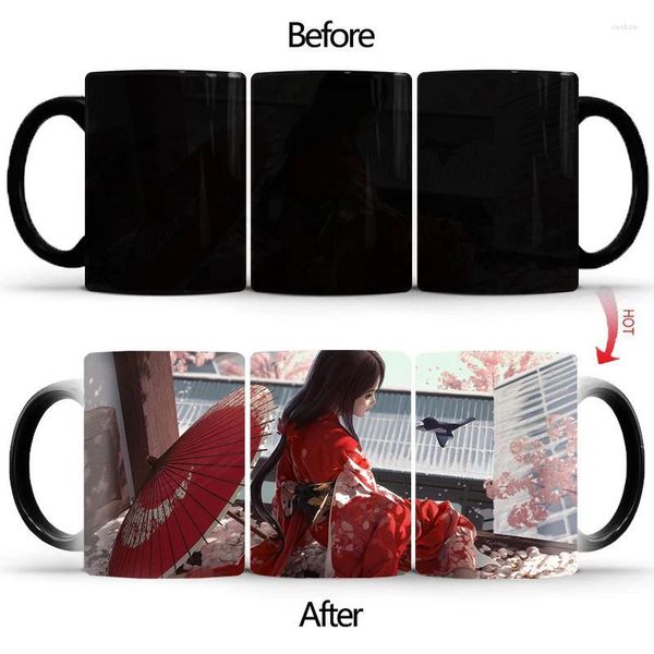 Tazze Bellezza in rosso Tazza cambia colore Tazza da caffè in ceramica Coppia magica Regalo divertente per lei Lui Tazze da latte Amico BSKT-038