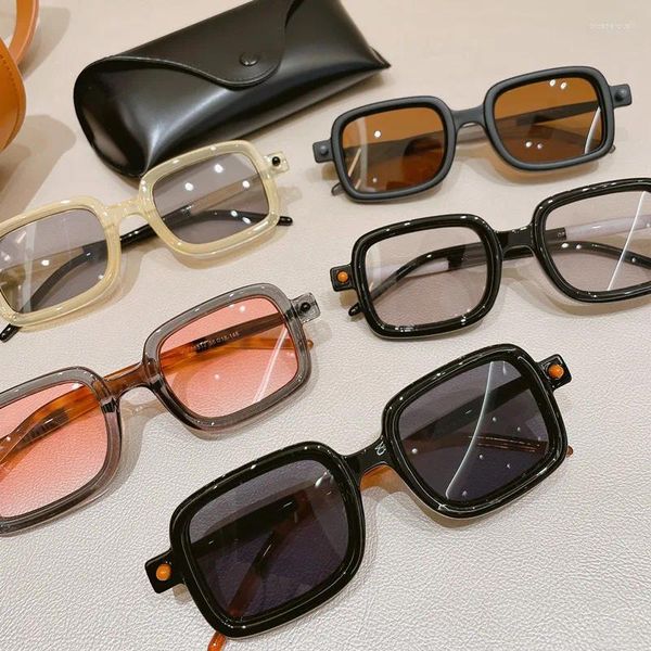 Óculos de sol unissex retângulo vintage retro design de moda óculos de sol feminino masculino óculos punk quadrado casual óculos masculino