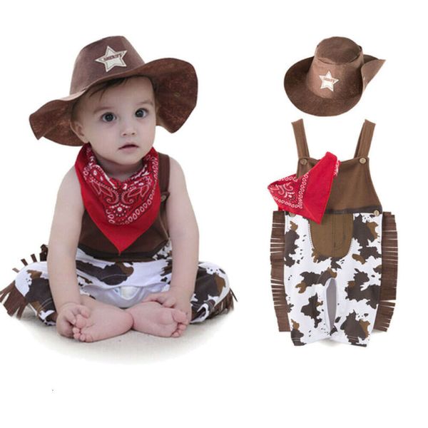 Costume a temaBambino Neonato Ragazza Copre Gli Insiemi Carnevale Fancy Dress Costume Party Cowboy Outfit Pagliaccetto Cappello Sciarpa Imposta Costumi Cosplay