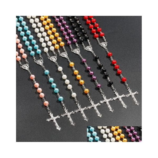 Colares de miçangas acessórios de design exclusivos Católicos Christian Rosary Longa imitação de pérola Mens e cadeia de suéter feminino 50pcs dhdwa