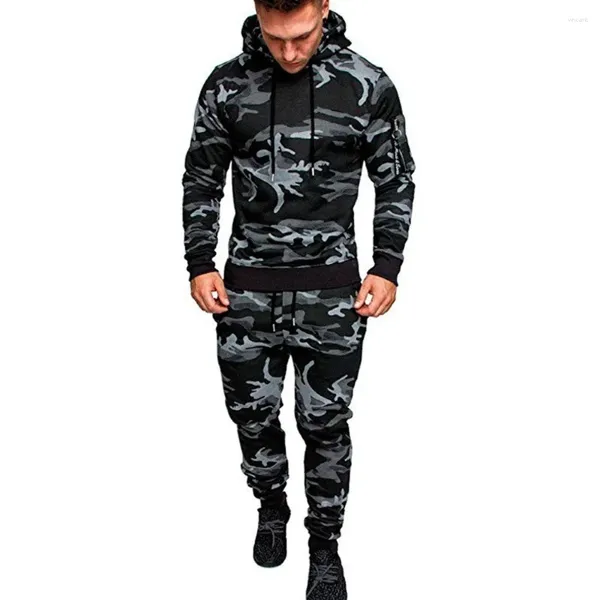 Fatos masculinos moda treino militar hoodies conjuntos camuflagem com capuz terno autmn homens moletom calças tático suor esportes