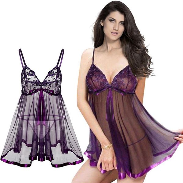 Mulheres sleepwear mulheres sexy lingerie transparente cinta vestido bordado íntimos senhoras cheias rendas deslizamentos plus size 6xl270s