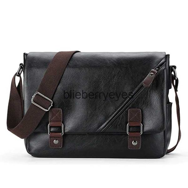 Bolsa mensageiro de couro de marca de luxo, bolsa transversal masculina preta de negócios, vintage, bolsa crossbody para ombro casual, bolsablieberryeyes