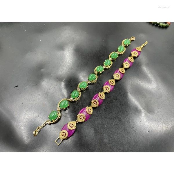 Strang Vakuumplattiertes eingelegtes malaiisches Smaragd-Jade-Armband für Damen Sugilite