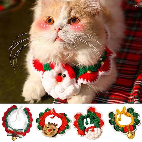 Hundebekleidung, Haustierhalsband, Weihnachtslätzchen, Katze, Schleife, gestrickt, Hundegeschirr, Schal, Weihnachtskostüm-Zubehör für kleine und mittlere Bedarfsartikel