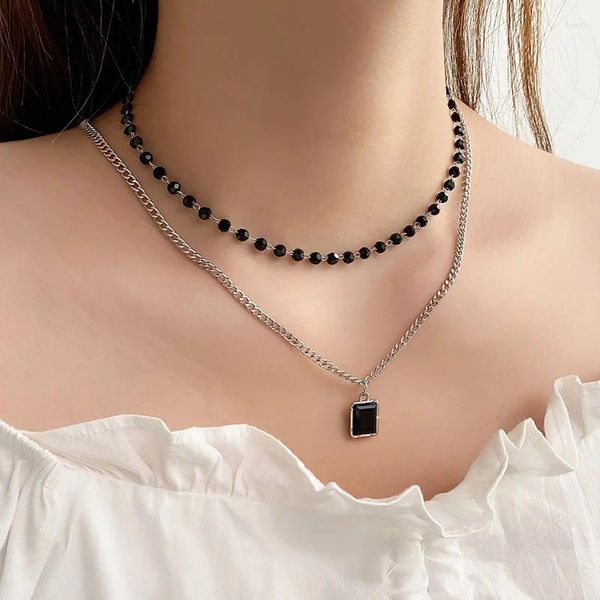 Anhänger Halsketten IFKM Frauen Choker Halskette Doppelschicht Perlen Geschenk für Freund Silber Farbe Geometrische Großhandel Kragen Schmuck
