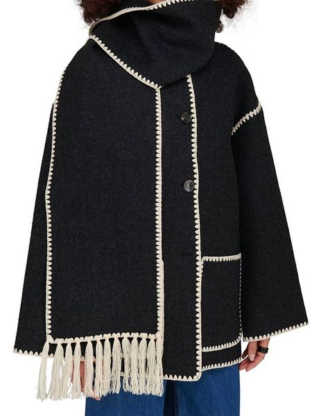 2023 Autunno/Inverno Nuovi Designer Moda femminile europea e americana Cappotto di lana addensato sciolto con sciarpa Nappa Stile femminile