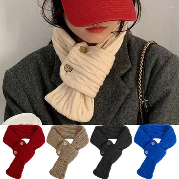 Шарфы в Корейском стиле для женщин и девочек, вязаный шарф с крестиком на пуговицах, осень-зима, однотонный, мягкий, теплый, универсальный, защита шеи, женские подарки
