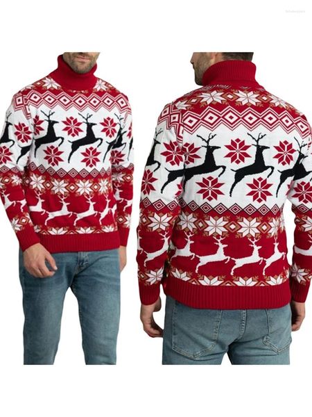 Suéteres femininos casais feio natal engraçado elk impressão gola alta manga longa pulôver família combinando topos outono quente malhas