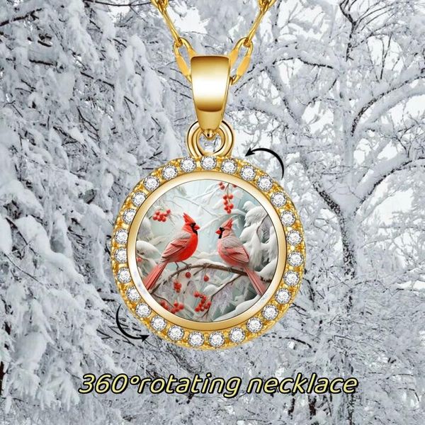 Anhänger-Halsketten, modische 360°-Schnee-Kardinal-schützende Zirkon-Halskette, Weihnachtsgeschenk, Bankett, Party, Schmuck, Dekoration, Werbegeschenk