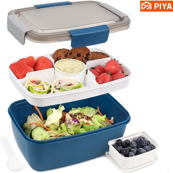 Bento Boxes Grande Microondas Seguro Bento Box Big Salad Food Container Bandeja de 4 compartimentos Lancheira sem BPA Tigela de salada com recipiente de molho 231013