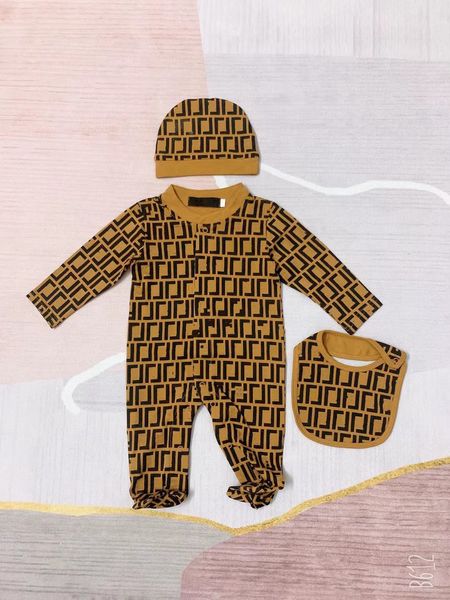 Kleinkind Säuglingsspielanzug Baby Kleidung Sets Jungen Mädchen Volle Hülse Baumwolle Weiche Overall-spielanzug Hut Lätzchen 3 teile/satz Suit018