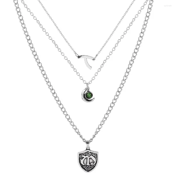 Anhänger Halsketten Hope Mikaelson Layer Halskette für Frauen Familienwappen Mond Grüner Stein Mädchen Cosplay Modeschmuck Geschenk