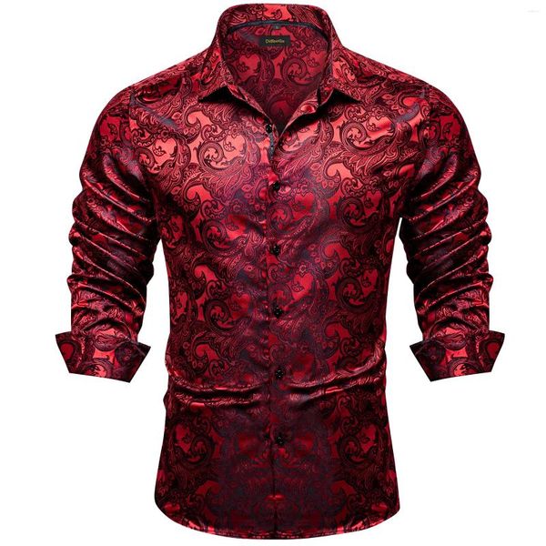 Camicie eleganti da uomo Camicia sociale di lusso a maniche lunghe da uomo in seta rossa Camicetta di design Night Bar Prom Abbigliamento per feste di matrimonio all'ingrosso