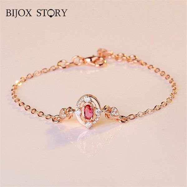 Bijox story pulseira de prata esterlina 925, formato oval, joias finas de rubi para mulheres, aniversário de casamento, promessa, festa, presente169i