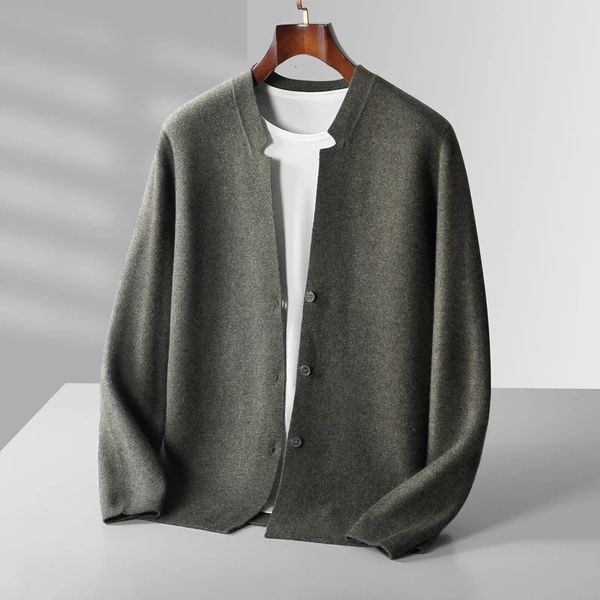 Suéteres para hombres Otoño e invierno AllWool Knit Cardigan Stand Collar Manga larga Traje de ocio suelto Abrigo Suéter Joker Cashmere Top 231018