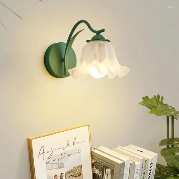 Lâmpada de parede sino orquídea quarto cabeceira luz francês creme vento flor arandelas para sala estar fundo corredor escada