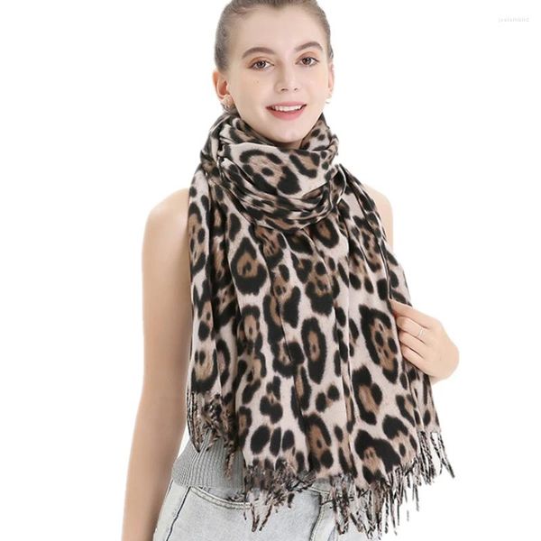 Lenços 2023 inverno engrossado leopardo cachecol mulheres ponto franjas lã e envoltórios feminino quente imitação cashmere xale