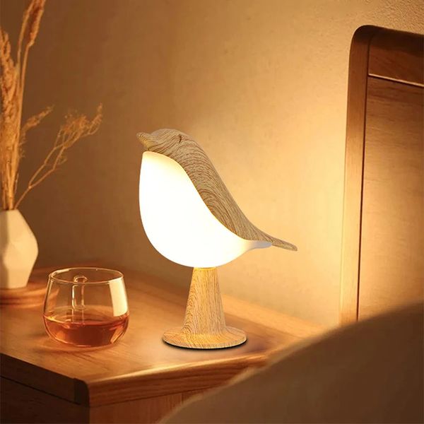 Objetos Decorativos Estatuetas Pássaro Luz Noturna Touch Control Quarto Candeeiro de Mesa de Cabeceira Recarregável Três Cores Magpie Aroma LED Criativo 231017