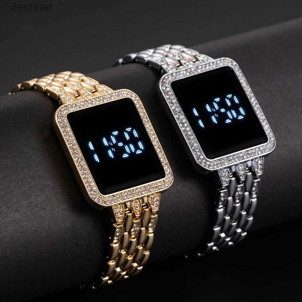 Relógios femininos luxo strass relógio digital para mulheres tela de toque led relógios femininos moda ouro tira eletrônico senhoras relógio reloj mujerl231018