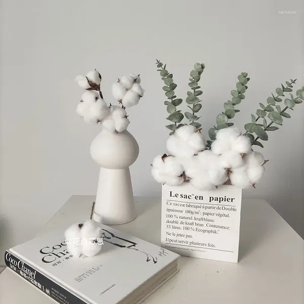 Flores decorativas simuladas de plástico folha de eucalipto conjunto de algodão de seda seca pseudo-verde planta folhas decoração para casa saco de papel kraft floral