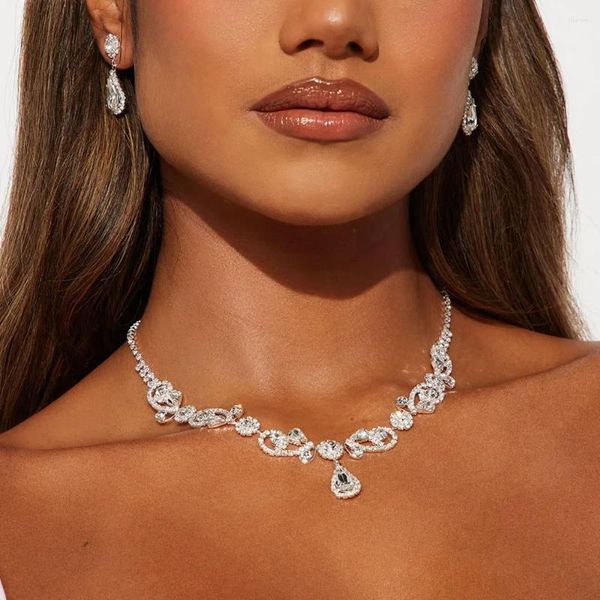 Halskette Ohrringe Set Stonefans Braut Kristall und Nigeria Schmuck 2023 Modenschau Strass Party Geburtstagsgeschenk